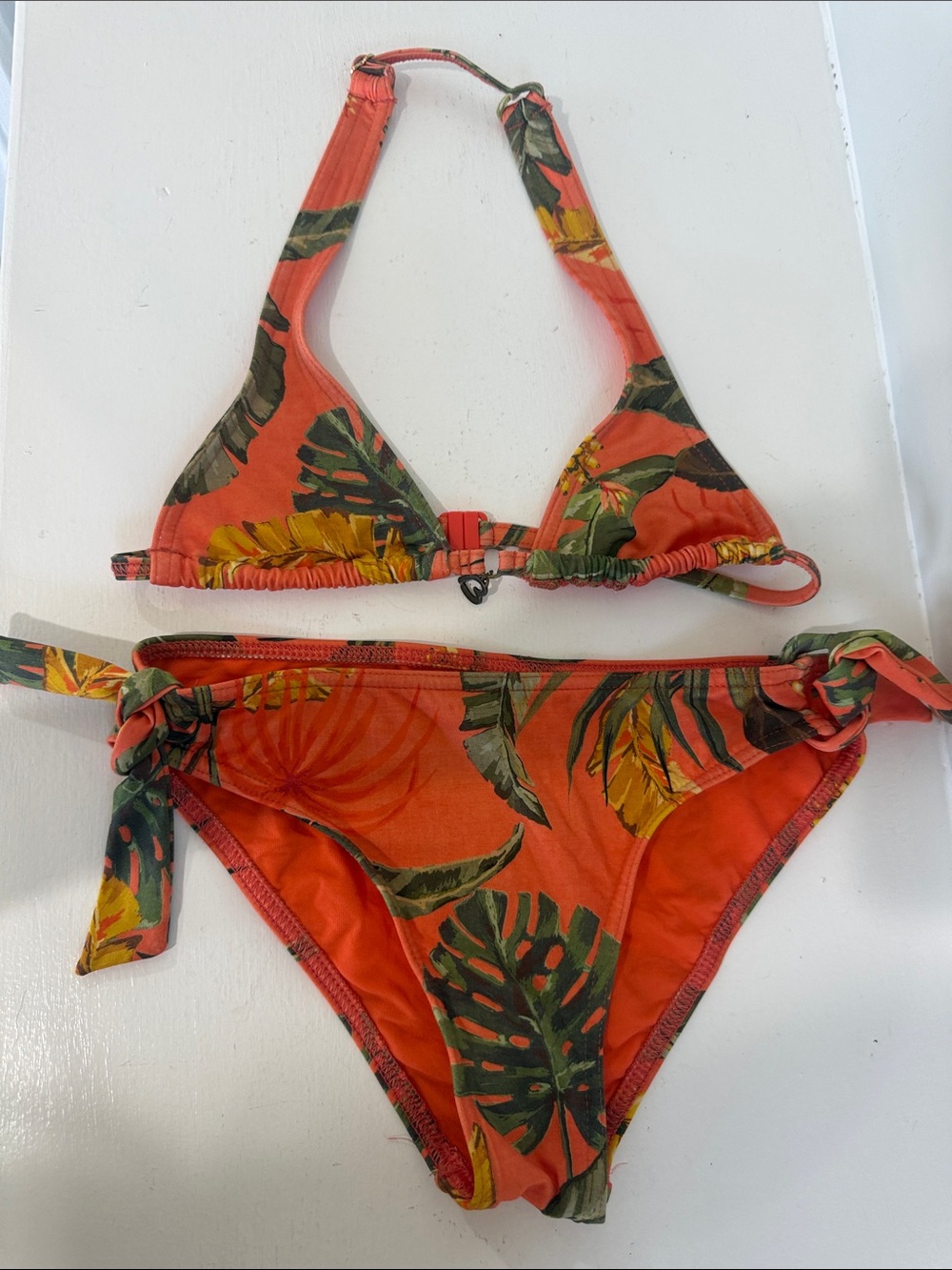 Tropical Orange Floral Tie-Side Bikini 🌴